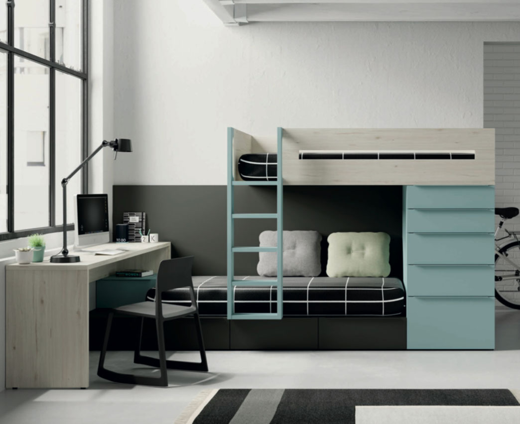 Dormitorio Infantil-Juvenil Abeto, Vulcano y Celeste | Muebles Toscana