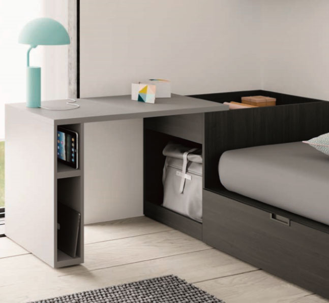 Dormitorio Infantil-Juvenil Noir, Humo, Mostaza y Celeste | Muebles Toscana