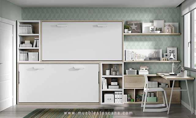 Dormitorio juvenil con camas abatibles