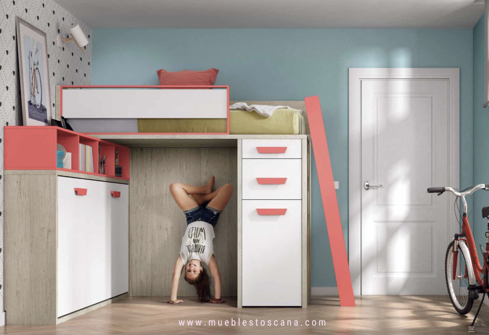 Dormitorio juvenil cama abatible y litera