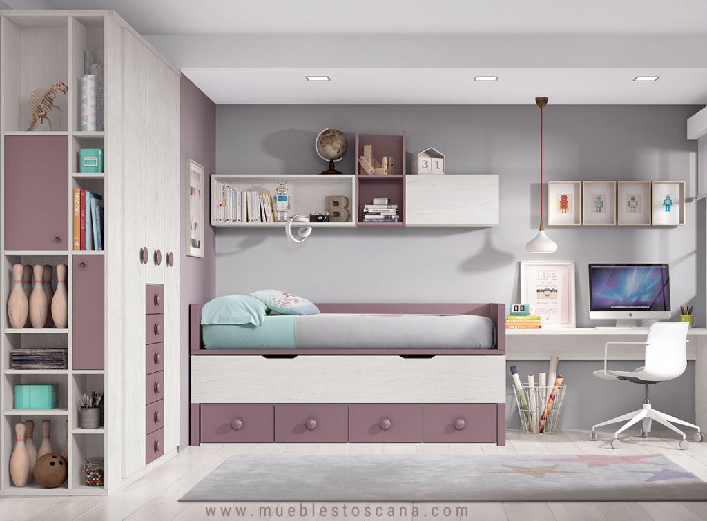 Dormitorio juvenil con cama supletoria