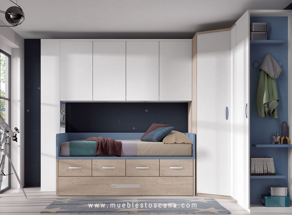 Dormitorio juvenil moderno con cama compacta