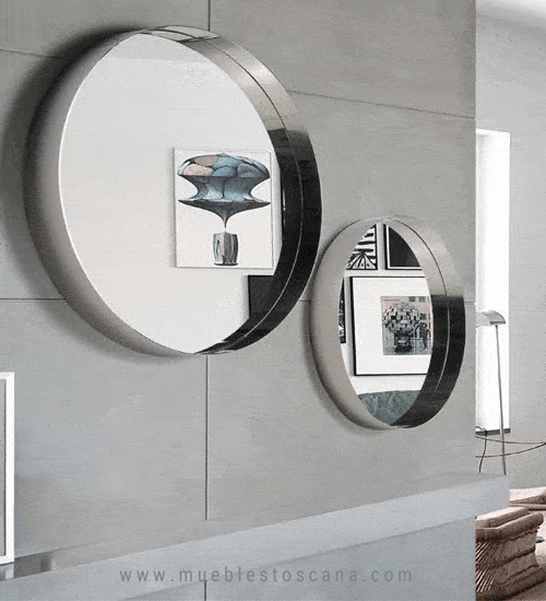 Espejo en forma de aro con marco en acero inoxidable | Muebles Toscana
